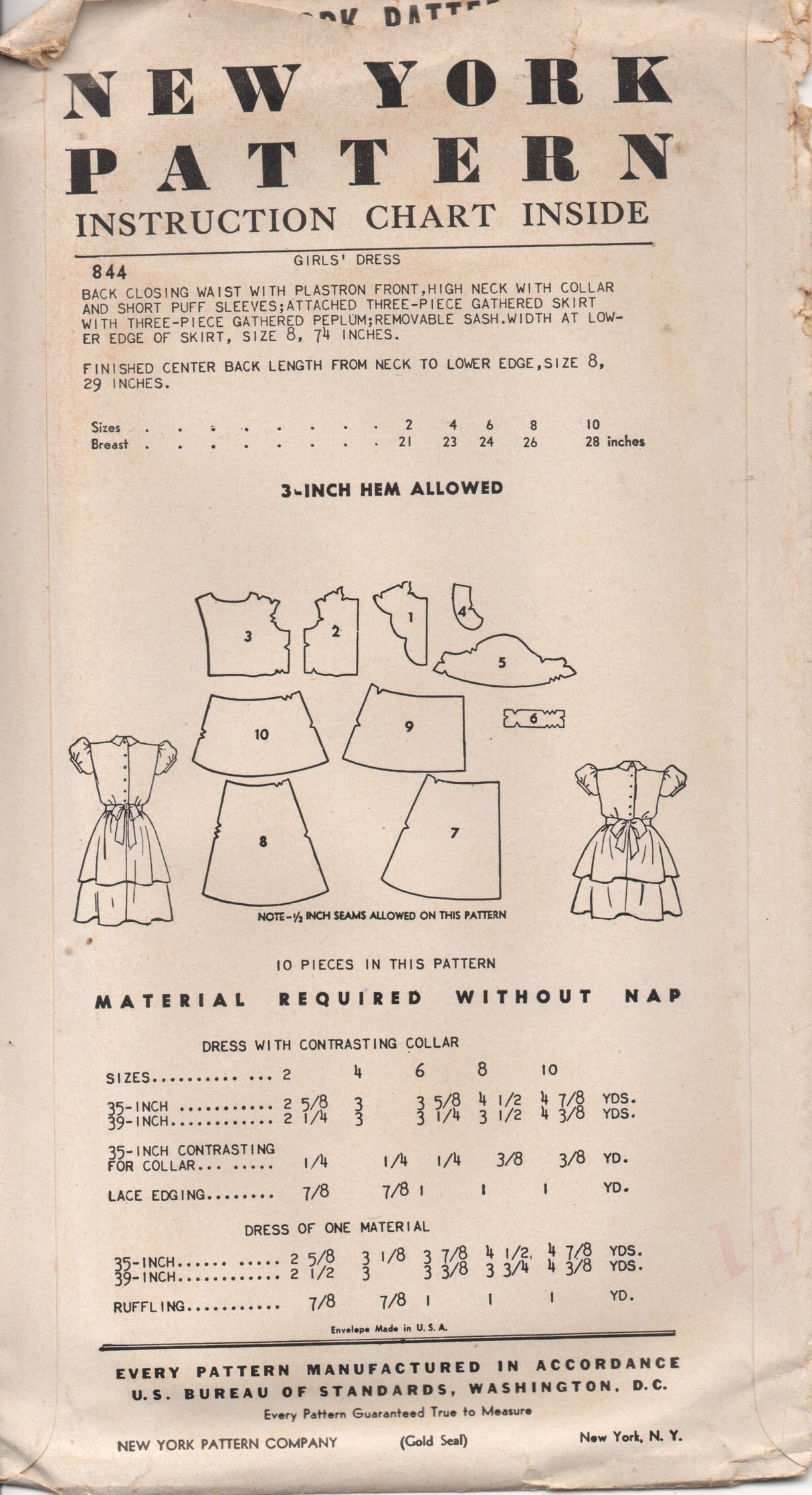 1950's New York Girl's Dress with Scallop detail Front and Double Skirt - Chest 23" - No. 844