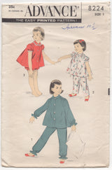 1950's Advance Child's Two Piece Pajamas with Shorts or pants - Chest 20" - No. 8224