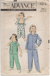 1950's Advance Child's Two Piece Pajamas - Chest 24" - No. 7874