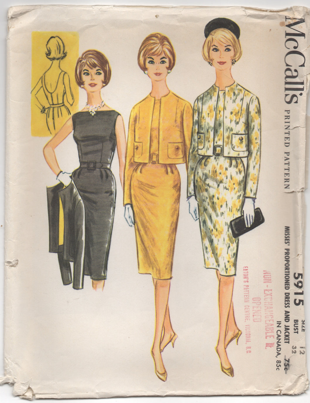 1960's McCall's Sheath Slim Fit Dress and Jacket with pockets Pattern - Bust 32