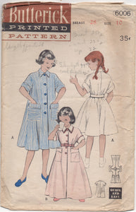 1950's Butterick Child's Duster or Housecoat - Chest 28" - No. 6006