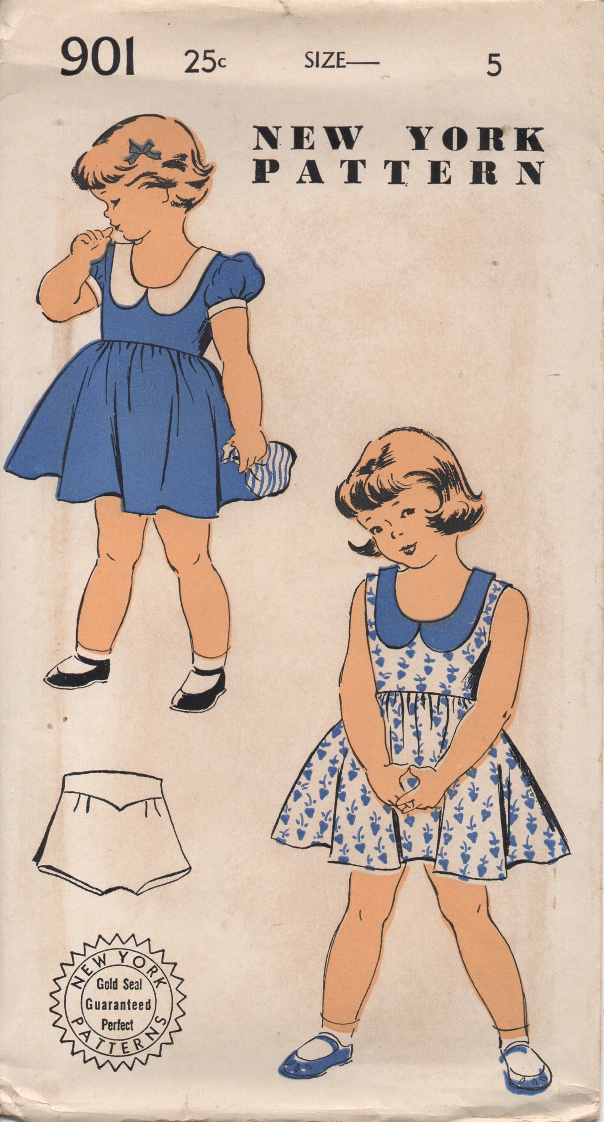 1950's New York Girl's One Piece Dress with Elongated Collar and Bloomers - Chest 23.5" - No. 901