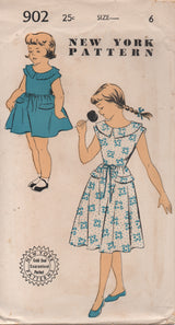 1950's New York Girl's One Piece Dress with Collar, Tab Accents and Bow - Chest 24" - NO. 902