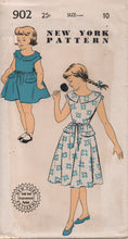 1950's New York Girl's One Piece Dress with Collar, Tab Accents and Bow - Chest 28" - No. 902