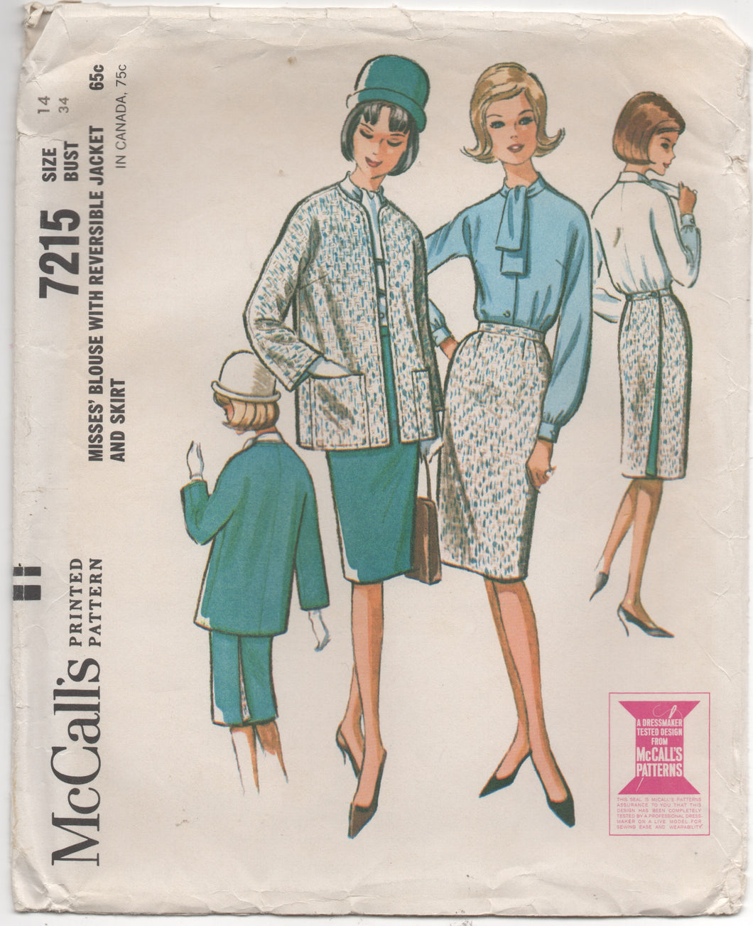 1960's McCall's Blouse, Jacket and Skirt -Bust 34