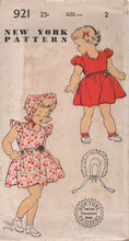 1950's New York Girl's Dress with Ruffle or Puff Sleeves and Bonnet - Chest 21" - No. 921