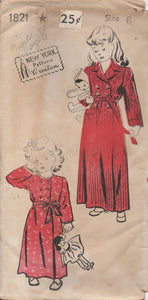 1940's New York Child's Double Breasted Robe with or without Collar - Chest 24" - No. 1821