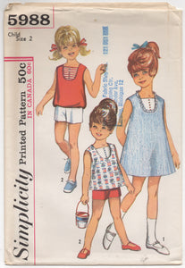 1960's Simplicity Child's Dress, Top and Shorts - Chest 21" - No. 5988