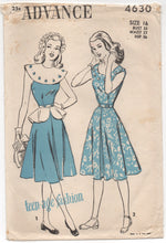 1940’s Advance One Piece Dress with Detachable Large Collar and Peplum - Bust: 33" - No. 4630