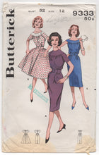1960's Butterick One Piece Dress with Bateau Neckline and Two Skirt Styles - Bust 32" - No. 9333