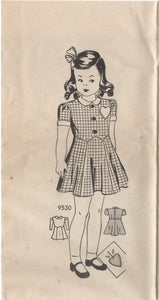 1940's Marian Martin Girl's One Piece Dress with Drop detail and Heart Pocket - Breast 26" - No. 9530