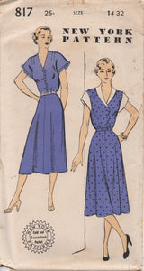1950's New York One Piece Shirtwaist Dress with Scallop detail - Bust 32" - No. 817