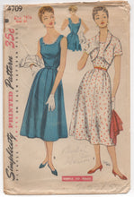 1950's Simplicity One Piece Low Round Neckline Dress and Bolero - Bust 33" - No. 4709