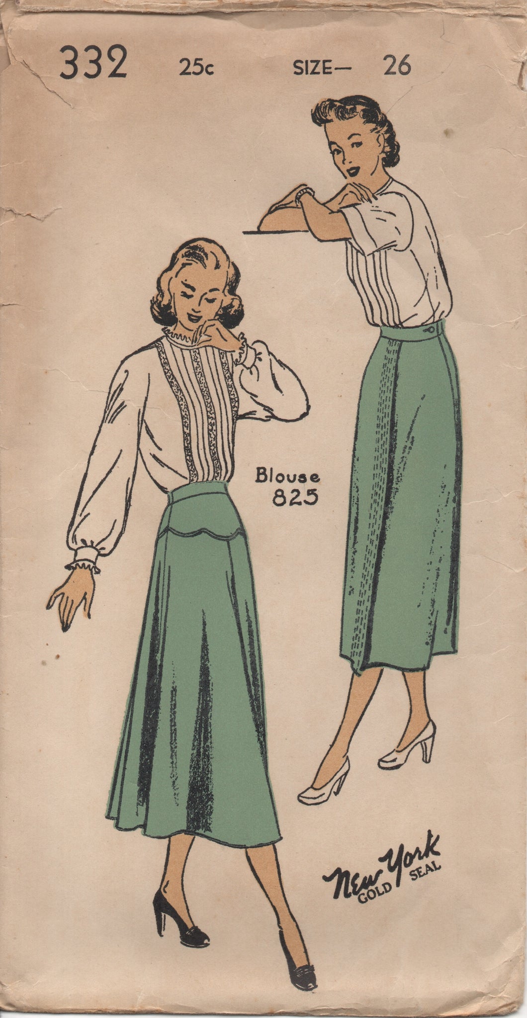 1940's New York Skirt with scallop skirt yoke or straight skirt - Waist 26