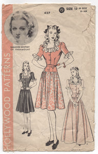 1940's Hollywood One Piece Dress with Drop Waist and Bow detail - Bust 30" - No. 627