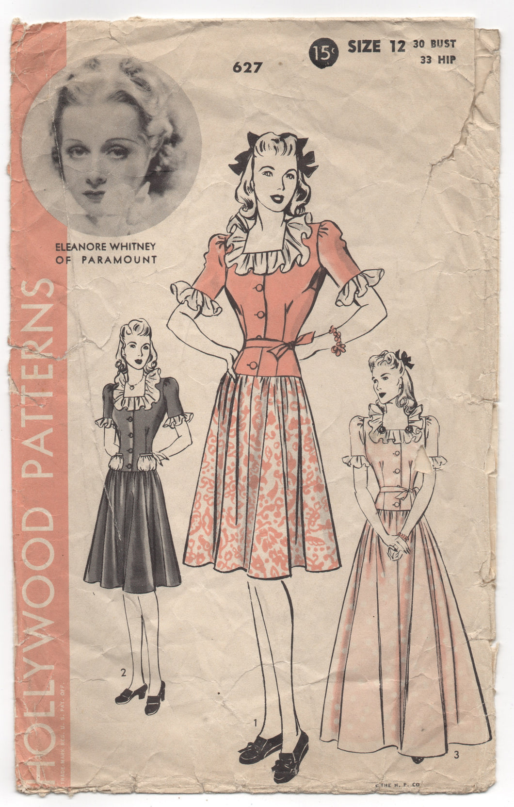 1940's Hollywood One Piece Dress with Drop Waist and Bow detail - Bust 30