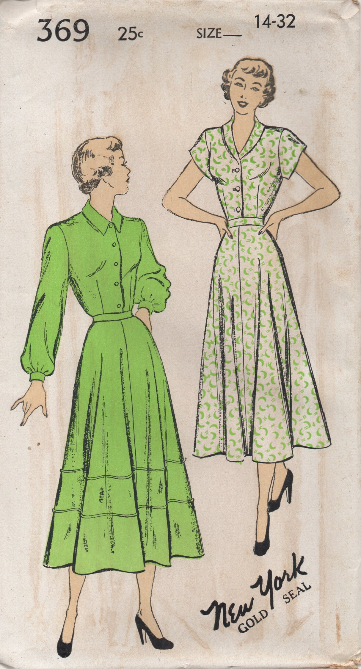 1940's New York Shirtwaist Dress with Two Sleeve lengths and Trimmed Skirt - Bust 32" - UC/FF - No. 369