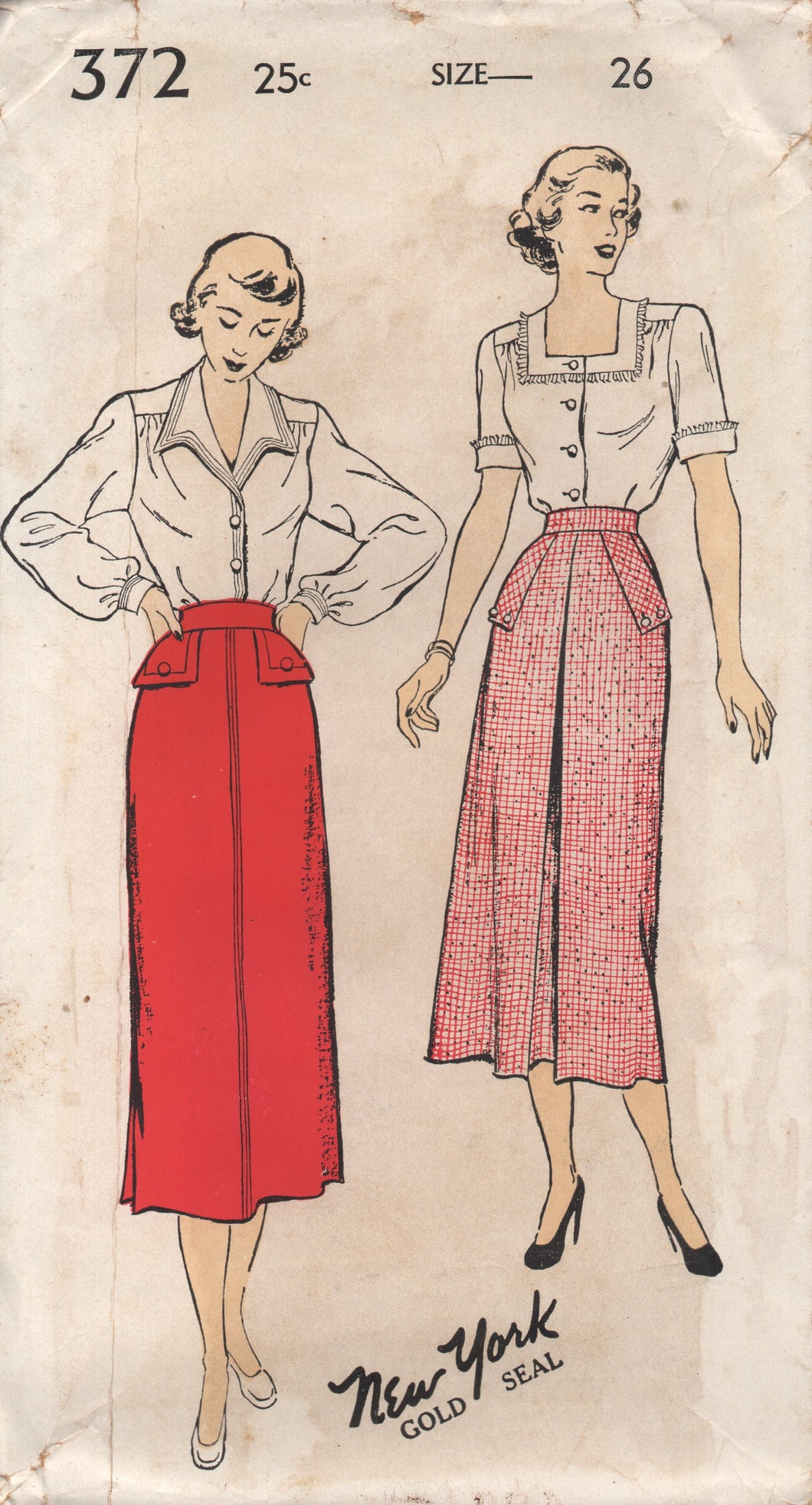 1940's New York Slim Skirt with Tab Accents - Waist 26