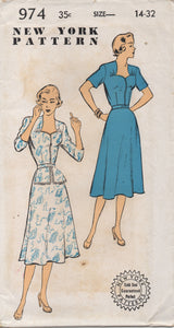 1950's New York One Piece Dress with Sweetheart Neckline and gathers and Peplum - Bust 32" - No. 974