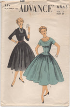 1950's Advance Juniors One Piece Drop Waist Dress with Formed Bodice - Bust 31" - No. 6843