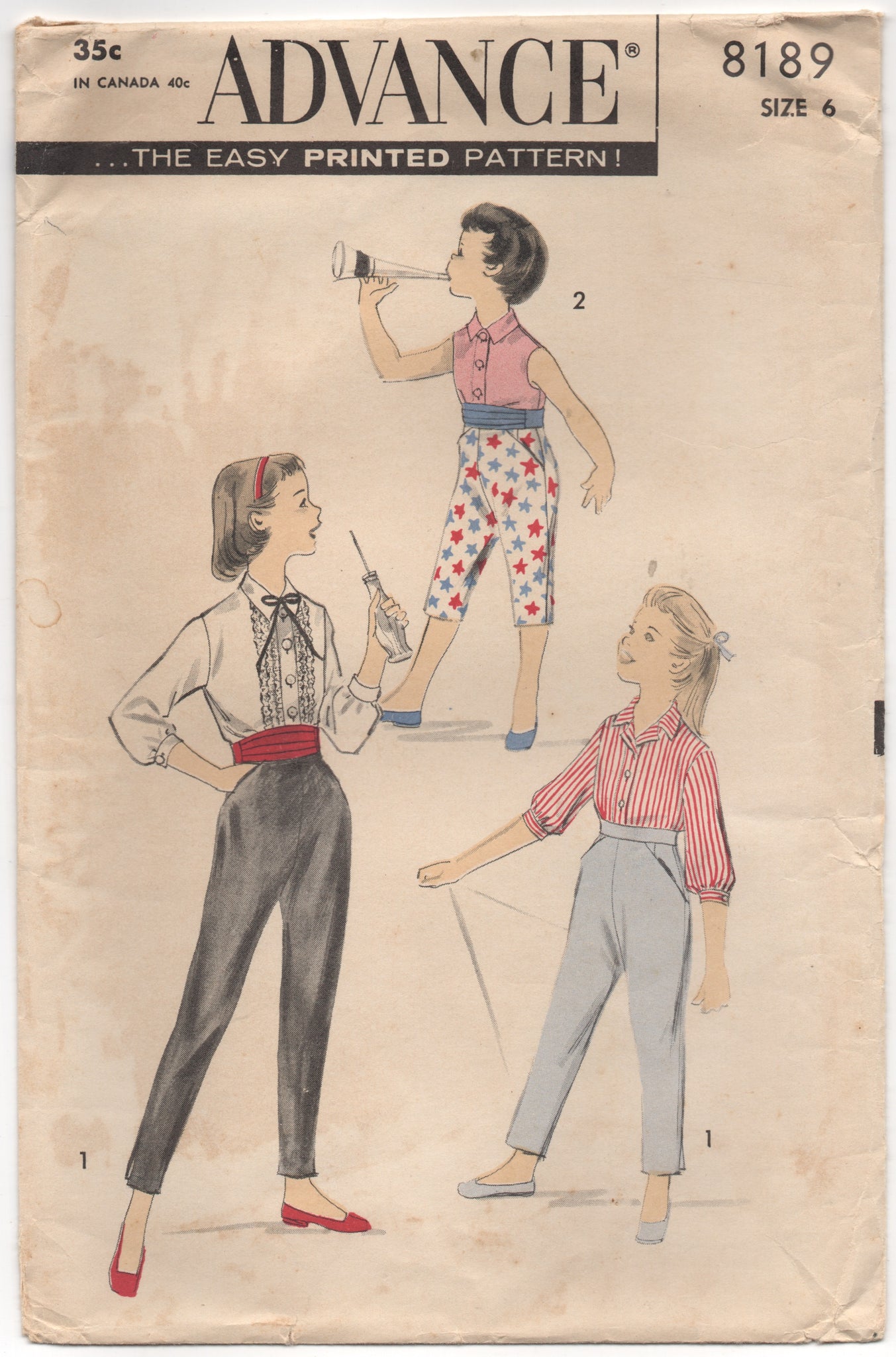 1950's Advance Girl's Cigarette Pants, Cummerbund and Blouse