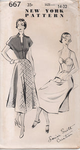1950's New York by Louise Scott Dress with Sweetheart Neckline and Notched Bolero - Bust 32" - UC/FF - No. 667