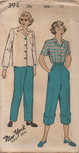 1940's New York Button up Blouse and High waisted Pants (Dungarees) - Bust 31" - No. 394