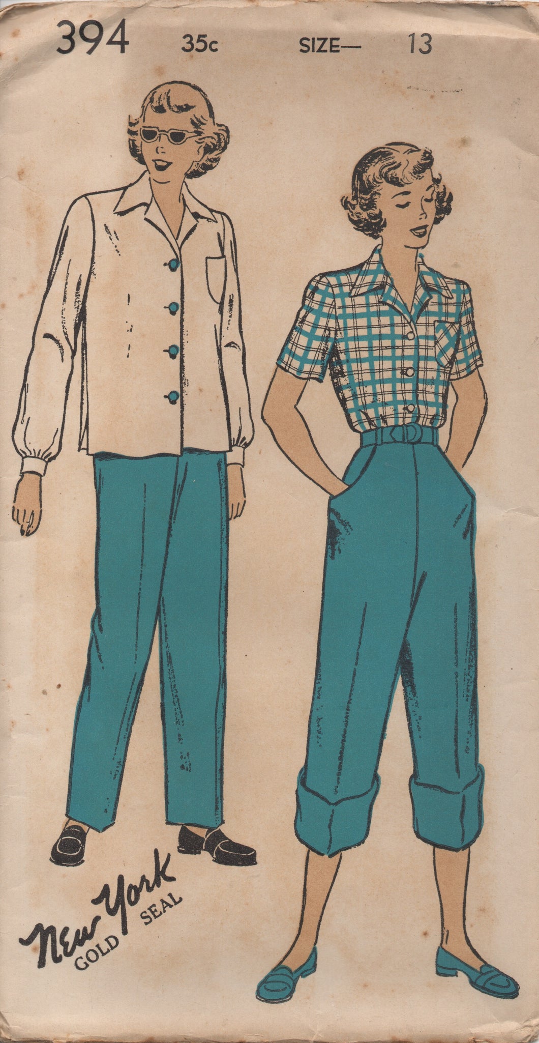 1940's New York Button up Blouse and High waisted Pants (Dungarees) - Bust 31