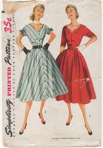 1950’s Simplicity One Piece Dress with Zig-Zag Neckline and Tie up Sleeves - Bust 31” - No. 4209