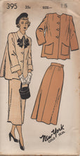 1950's New York Two-Piece Suit with Boxy Jacket and Slim Skirt Pattern - Bust 33" - No. 395