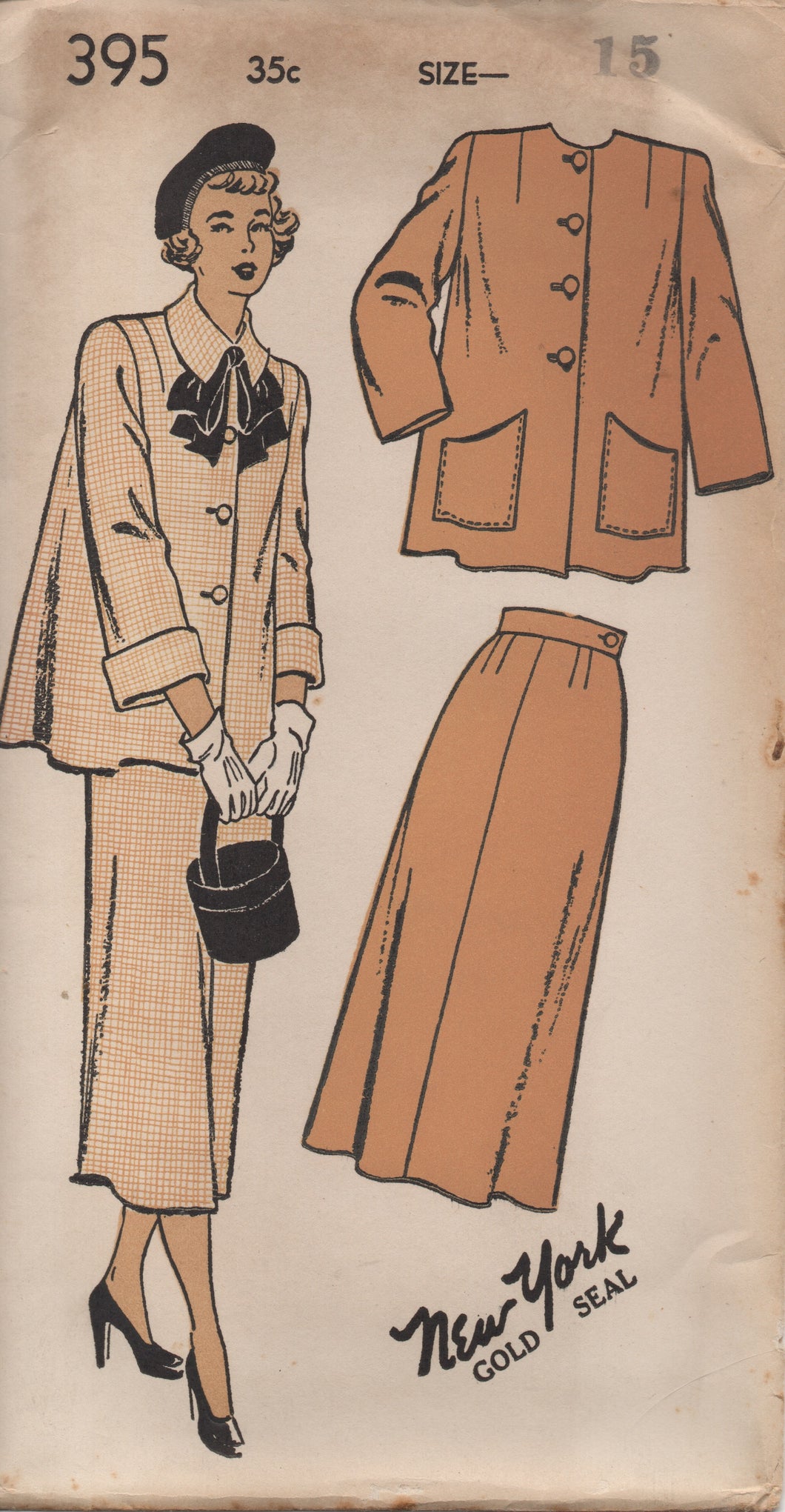 1950's New York Two-Piece Suit with Boxy Jacket and Slim Skirt Pattern - Bust 33