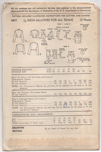 1950’s Advance Bolero Jacket in three styles and SCALLOPS - Bust 34” - no. 4897