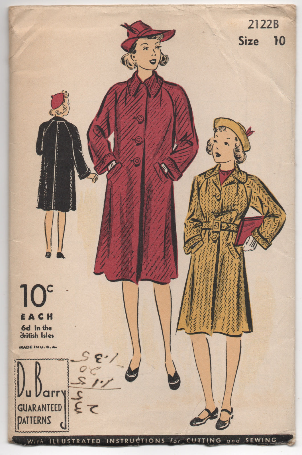 1940's DuBarry Girl's Box Coat with Convertible Collar and Belt - Breast 28