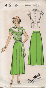1940's New York Blouse with Drop Shoulders, Tie belt and A line skirt - Bust 32" - UC/FF - No. 416