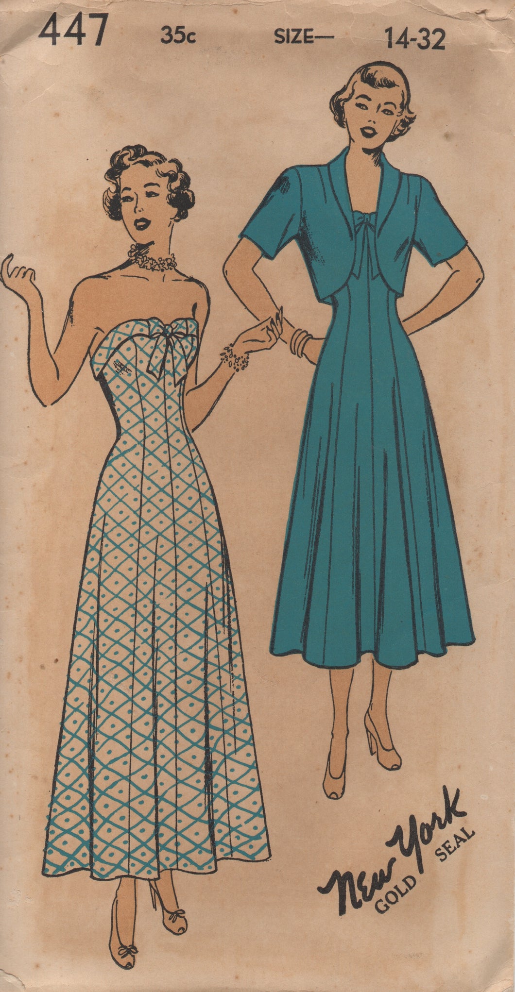1940's New York Princess Line Strapless Dress and Bolero - Bust 32