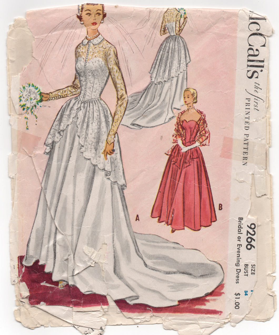 1950's McCall's Bridal or Evening Gown with Jacket with Long Peplum - Bust 34