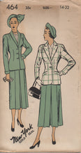 1940's New York Two-Piece Suit with Jacket with Inset pockets and Pleated Front Skirt Pattern - Bust 32" - UC/FF - No. 464