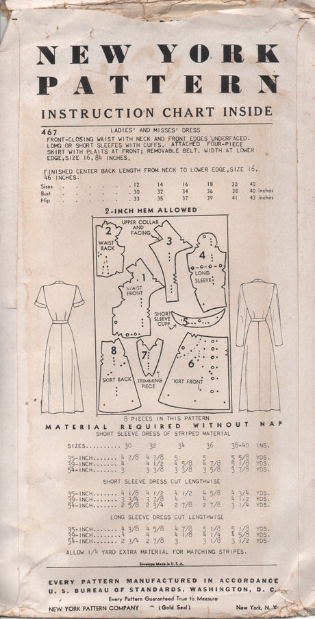 1950's New York by Louise Scott Shirtwaist Dress with Full Front Skirt, Pocket and Draped Collar - Bust 32" - No. 467