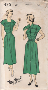 1950's New York One Piece Dress with Pin Tuck Front and Pockets- Bust 30" - UC/FF - No. 475