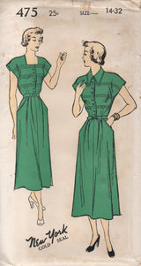 1950's New York One Piece Dress with Pin Tuck Front and Pockets- Bust 32" - UC/FF - No. 475