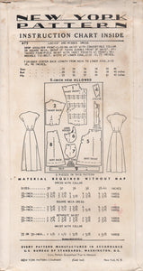 1950's New York One Piece Dress with Pin Tuck Front and Pockets- Bust 32" - UC/FF - No. 475