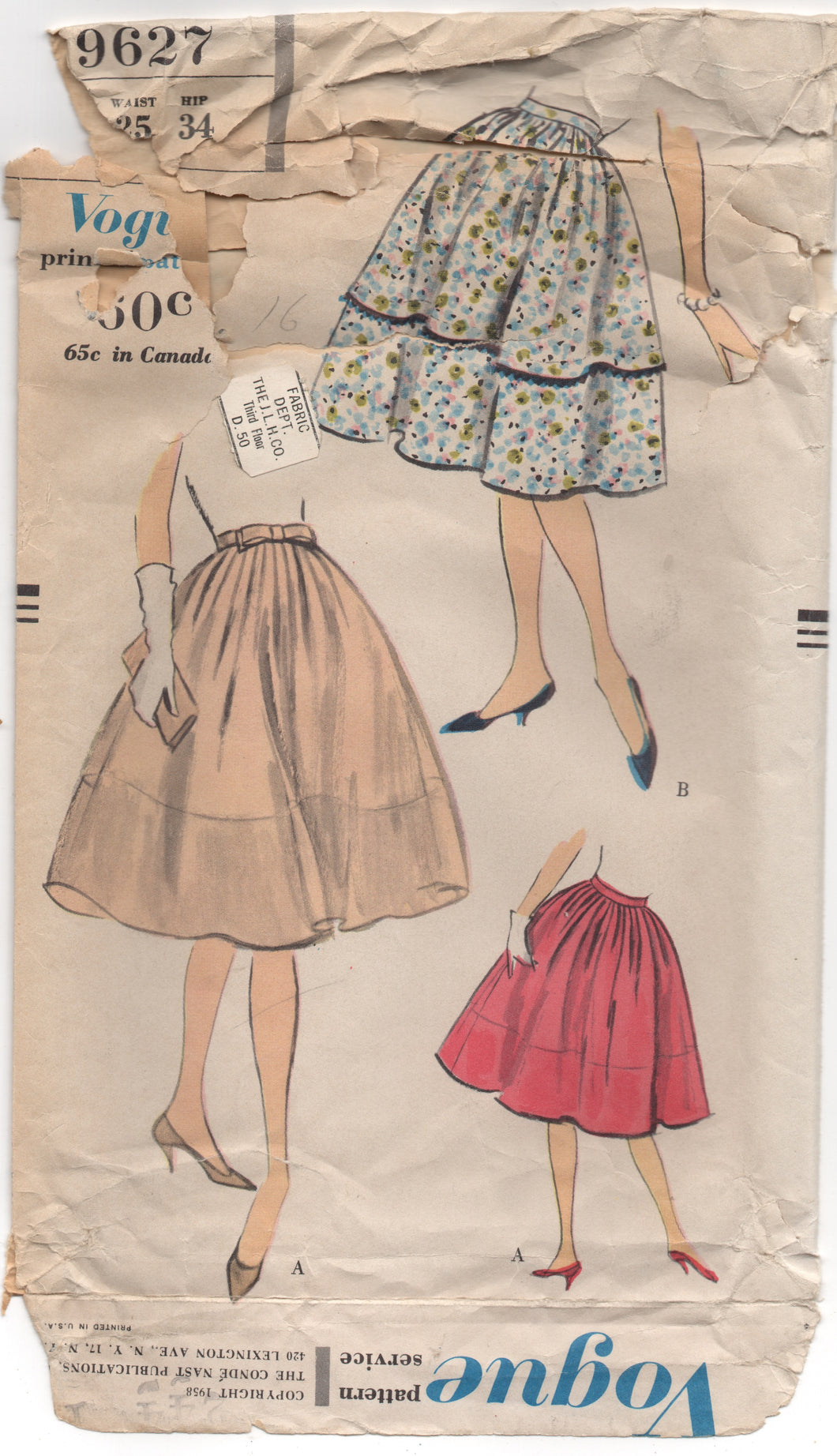 1950's Vogue Gathered and Pleated Full Skirt with Bow - Waist 25