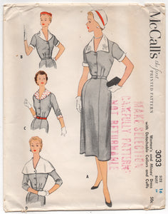 1950's McCall's Day Dress with 4 Collar Option and 3/4 or short sleeves - Bust 34" - No. 3033