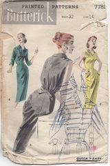 1950’s Butterick One Piece Sheath Dress with Tie Belt - Bust 32” - No. 7781