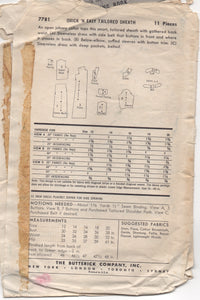 1950’s Butterick One Piece Sheath Dress with Tie Belt - Bust 32” - No. 7781
