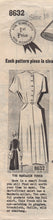 1950's Sew-Rite One Piece Shirtwaist Dress with Mandarin Collar - Bust 36" - No. 8632
