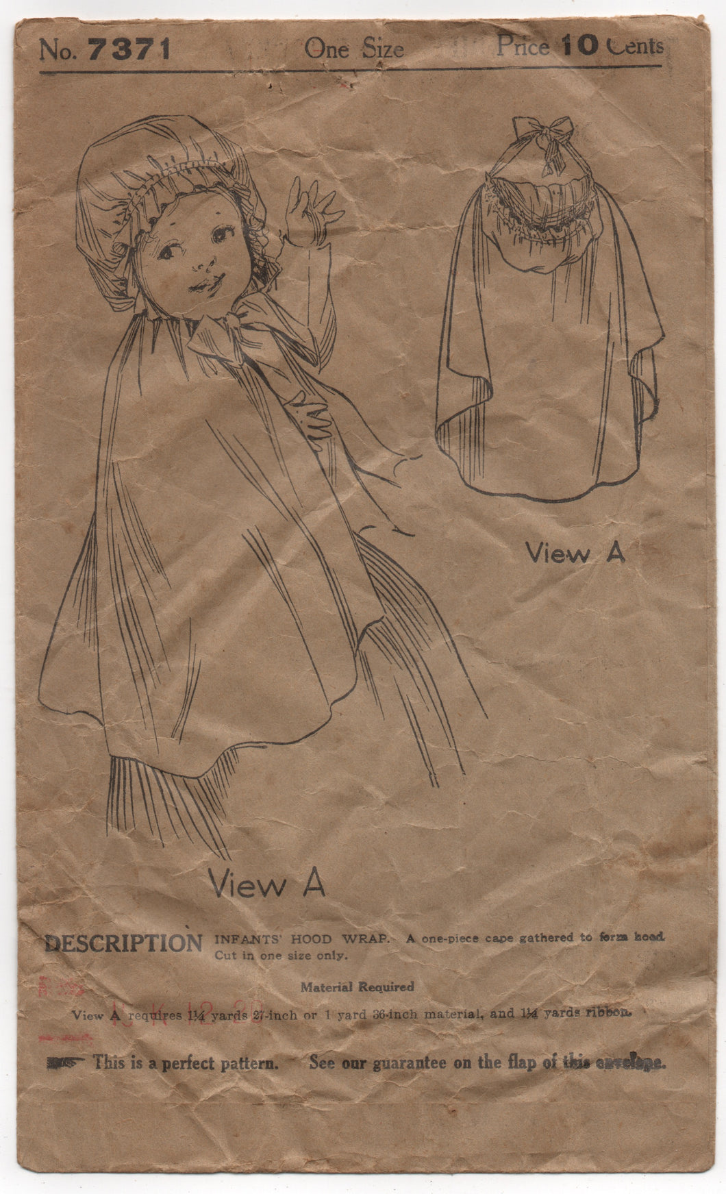 1910's Ladies Home Journal Hooded Wrap for Infants - No. 7371