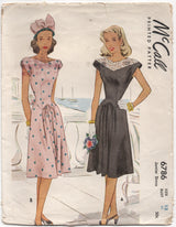 1940's McCall One Piece Dress with gathered Front section of Skirt - Bust 31" - No. 6786