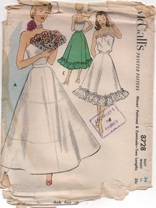 1950's McCall's Camisole and Petticoats Pattern - Bust 34" - No. 8728