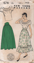 1940's New York Peasant Blouse with Ruffle Collar and Gathered Skirt with Flounce - Bust 32" - UC/FF - No. 678